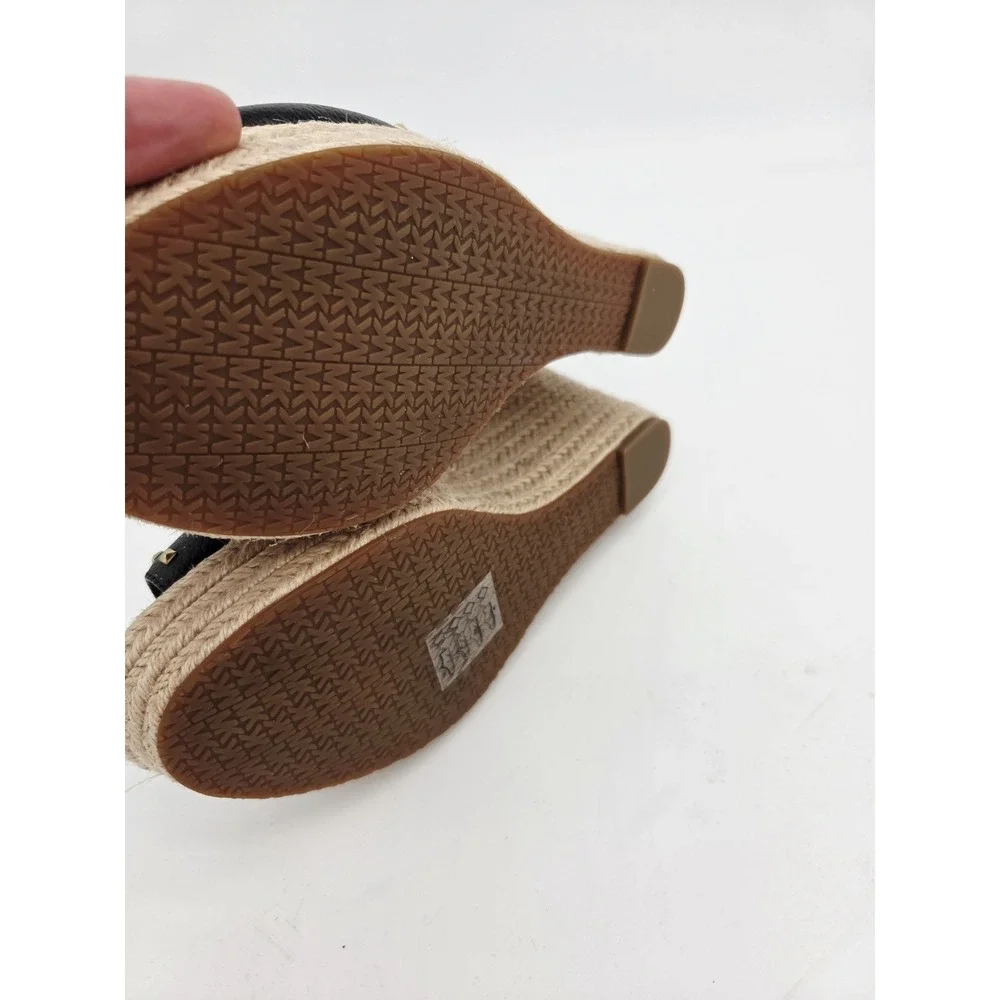 Michael Kors Black Women's Espadrille Stud Platform Logo Wedges Sandals, Sz.8M
